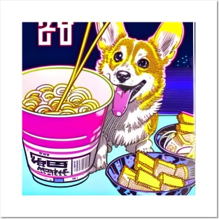 Corgi Eating Ramen Noodle Soup. Posters and Art